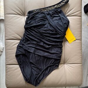 NWT St. John Black Swimsuit with Gold Accent size 8